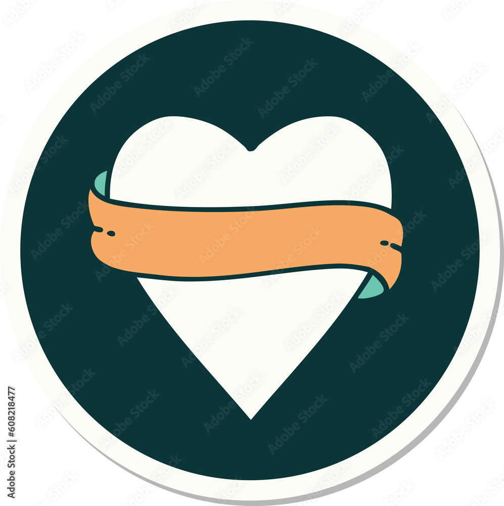 sticker of tattoo in traditional style of a heart and banner sticker of tattoo in traditional style of a heart and banner