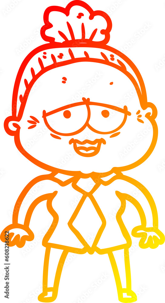 warm gradient line drawing of a cartoon happy old lady warm gradient line drawing of a cartoon happy old lady