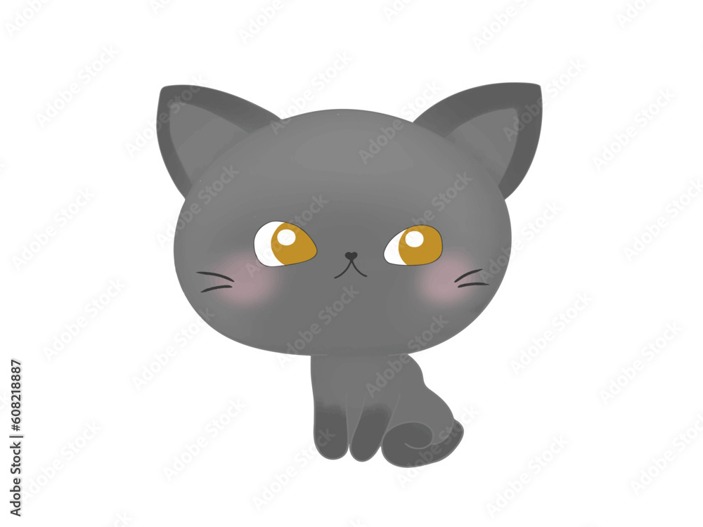 Gray Cat ,Hand drawn,vector illutration,cartoon charater,