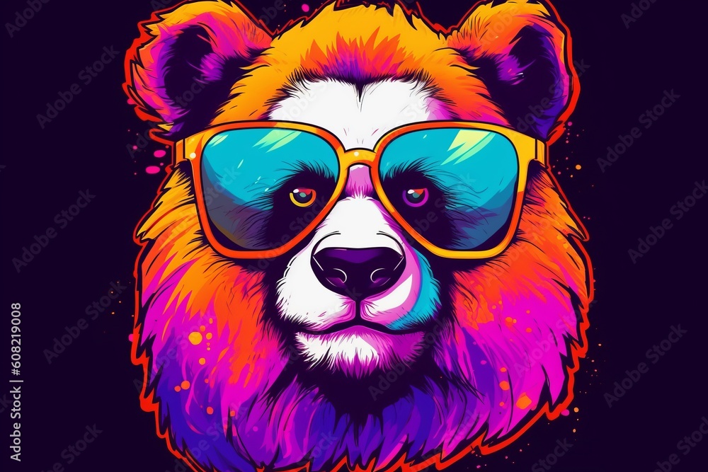Vibrant and playful logo with panda in glasses. Beautiful illustration picture. Generative AI