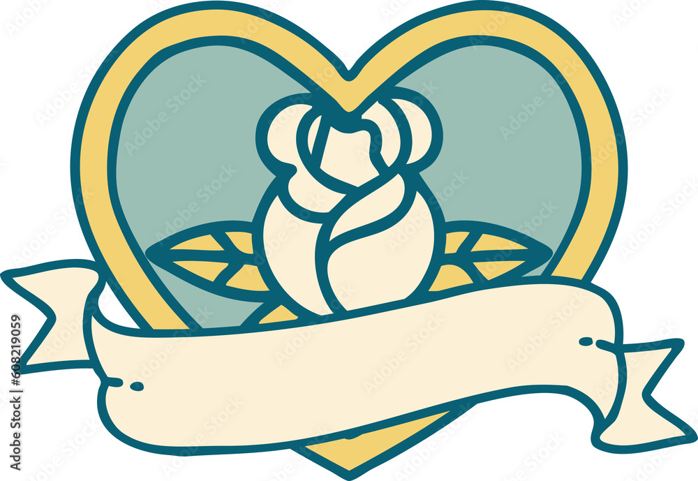 iconic tattoo style image of a heart rose and banner iconic tattoo style image of a heart rose and banner