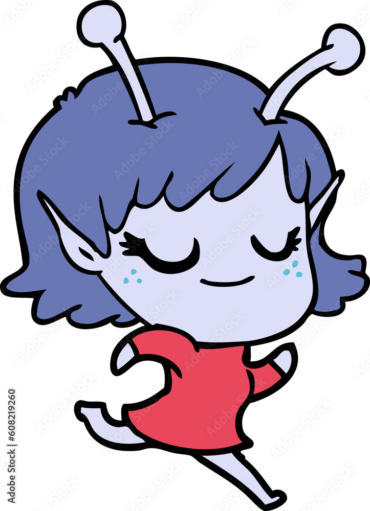 Fototapeta premium smiling alien girl cartoon running