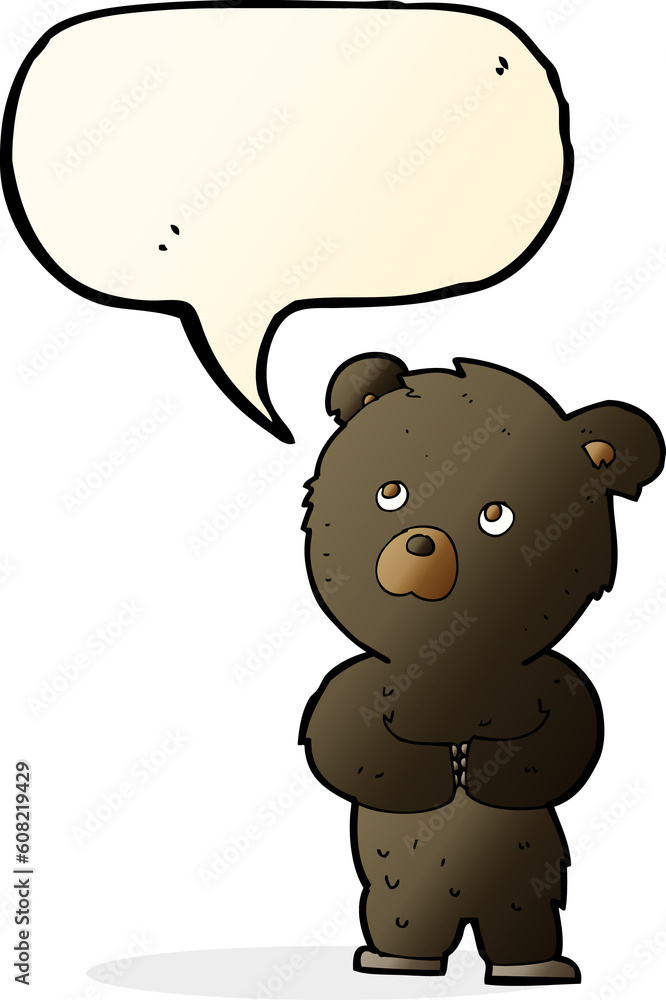cartoon black bear cub with speech bubble cartoon black bear cub with speech bubble