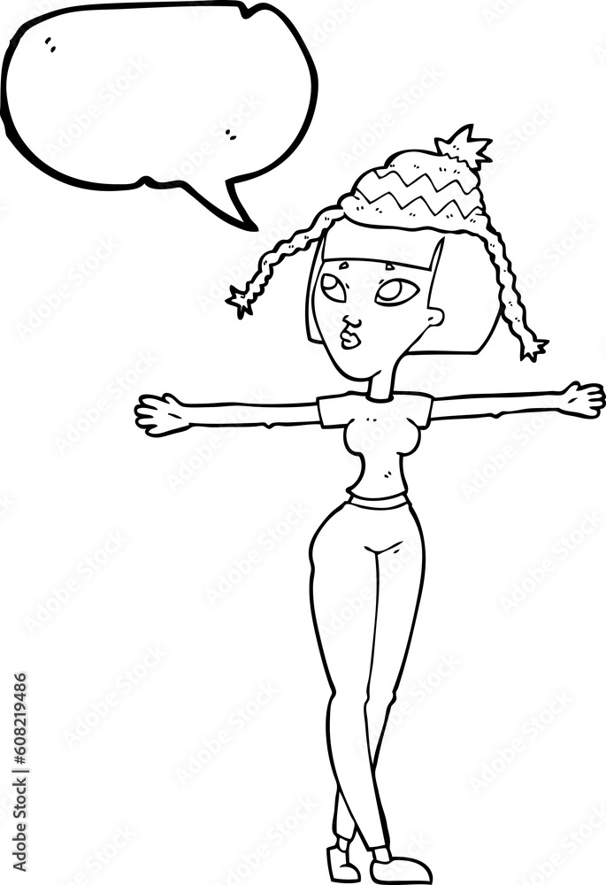freehand drawn speech bubble cartoon woman wearing hat freehand drawn speech bubble cartoon woman wearing hat