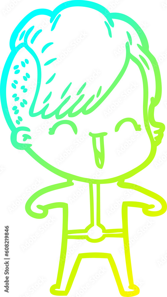 cold gradient line drawing of a cartoon happy hipster girl cold gradient line drawing of a cartoon happy hipster girl