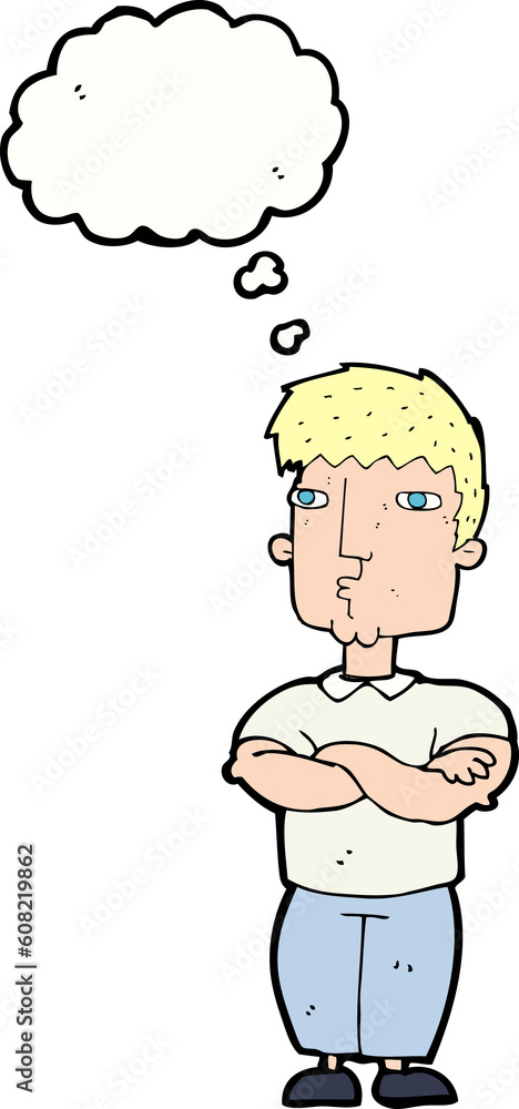 cartoon man with crossed arms with thought bubble cartoon man with crossed arms with thought bubble