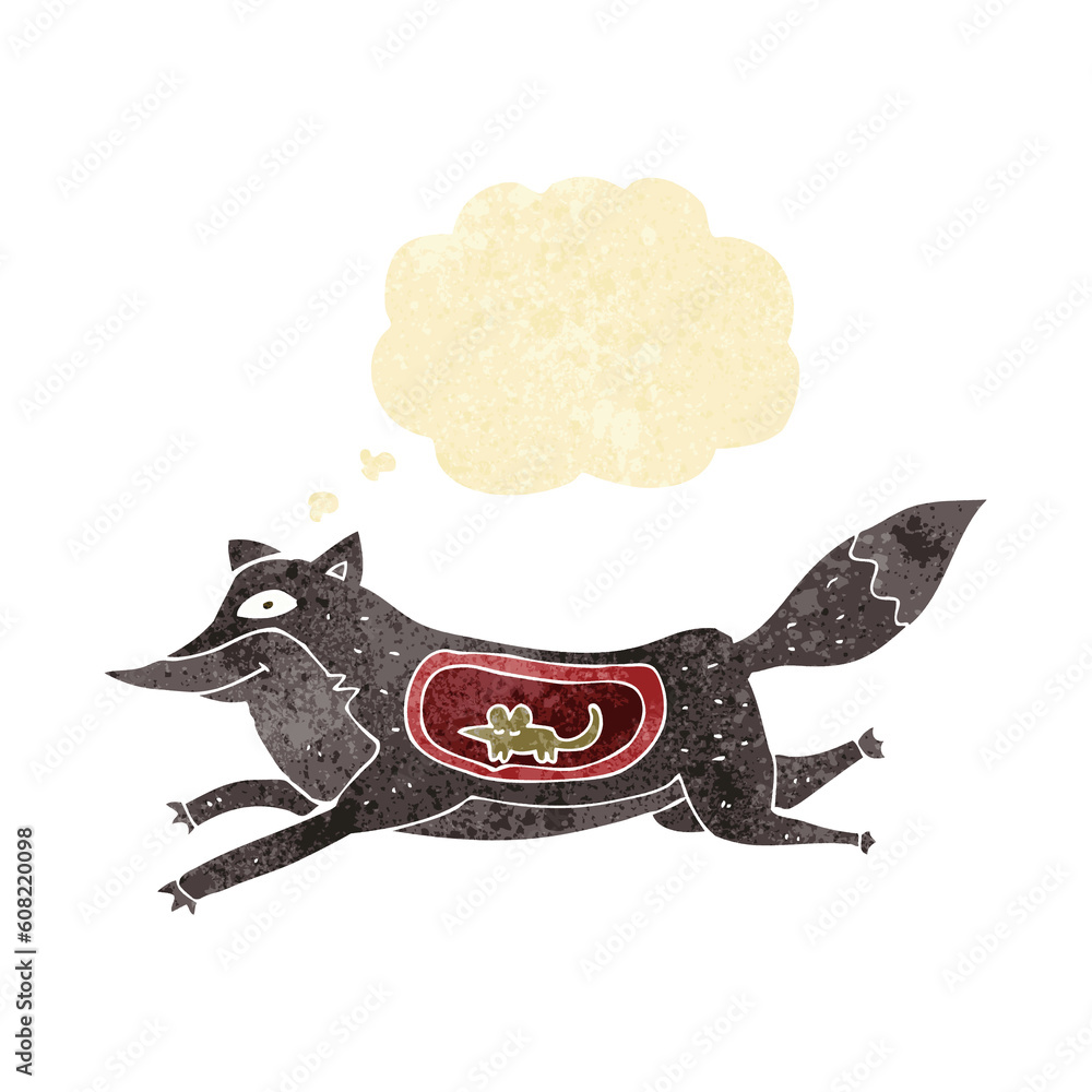 cartoon wolf with mouse in belly with thought bubble cartoon wolf with mouse in belly with thought bubble