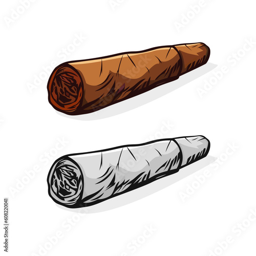 Cuban cigar vector illustration cigar colored and black and white vector image
