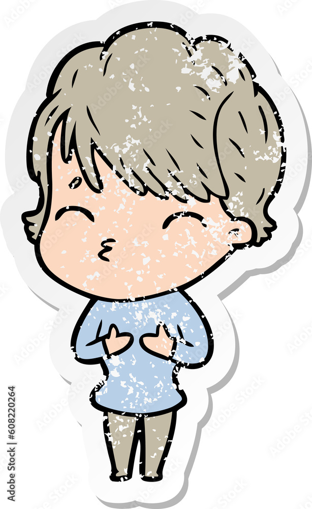 distressed sticker of a cartoon woman thinking distressed sticker of a cartoon woman thinking
