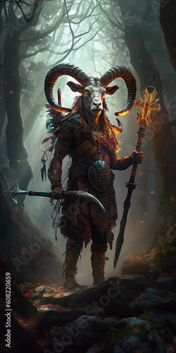 mystical Ram warrior with big horns Generative AI