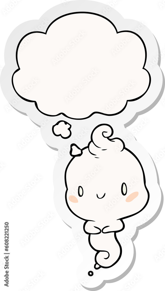 cartoon ghost with thought bubble as a printed sticker cartoon ghost with thought bubble as a printed sticker