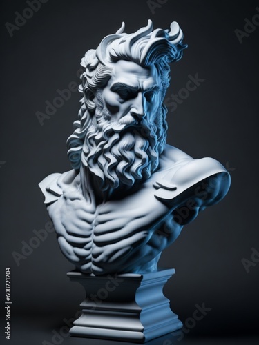 Beautiful plaster sculpture of the God Zeus made with artificial intelligence
