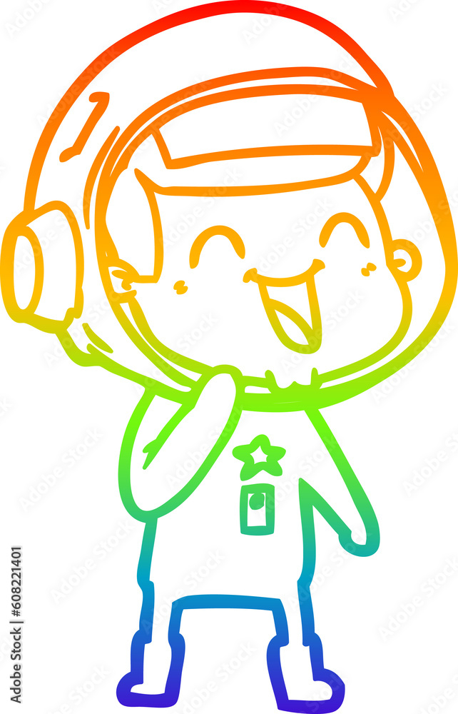 rainbow gradient line drawing of a happy cartoon astronaut rainbow gradient line drawing of a happy cartoon astronaut