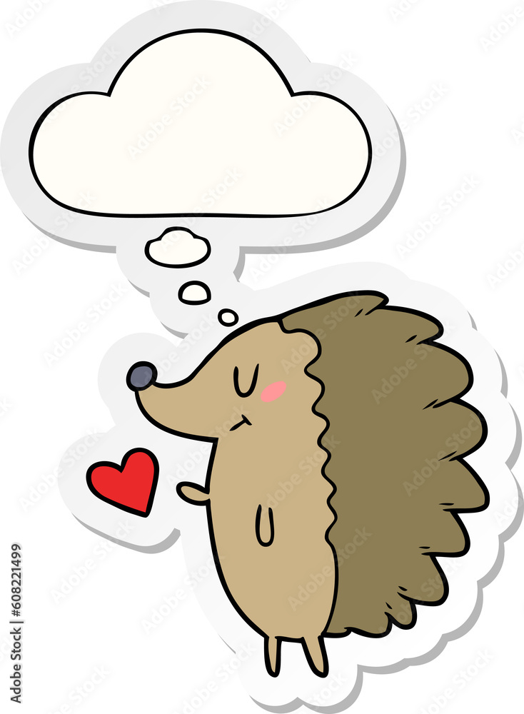 cute cartoon hedgehog with thought bubble as a printed sticker cute cartoon hedgehog with thought bubble as a printed sticker