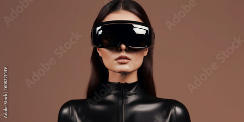 Model Fashion Frau Gesicht mit großer moderner Brille Nahaufnahme, ai generativ