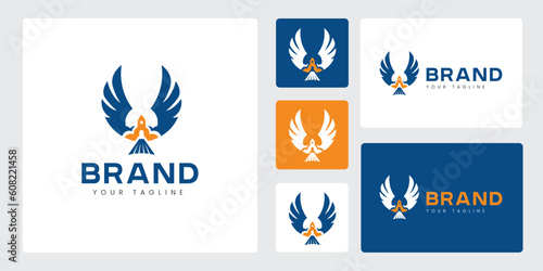Rocket Logo Set With Bird Wings Blue and Orange Suitable for T-shirt Screen Printing, Company Logos, etc.