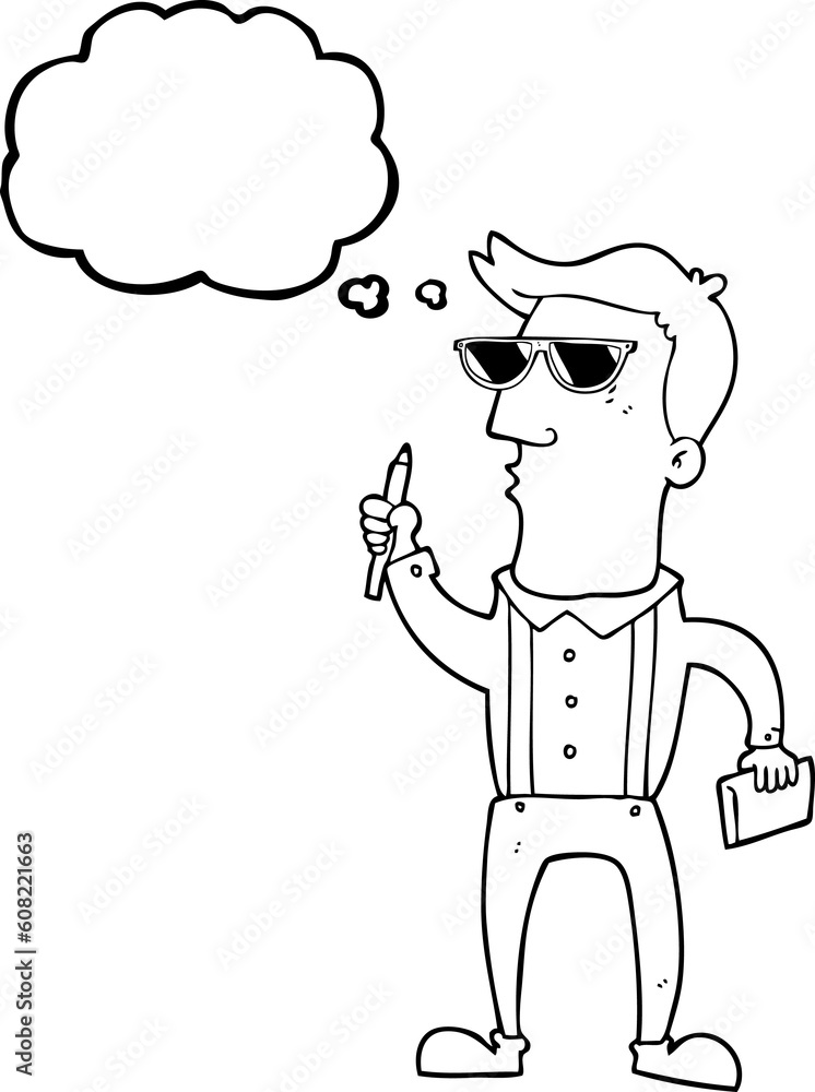 freehand drawn thought bubble cartoon man with notebook freehand drawn thought bubble cartoon man with notebook