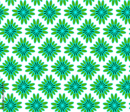 Beautiful vector seamless texture in the form of a blue and green floral pattern on a white background