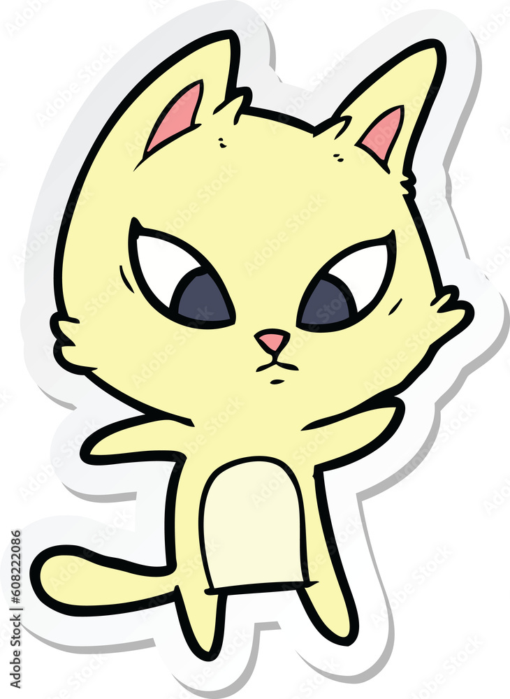 sticker of a confused cartoon cat