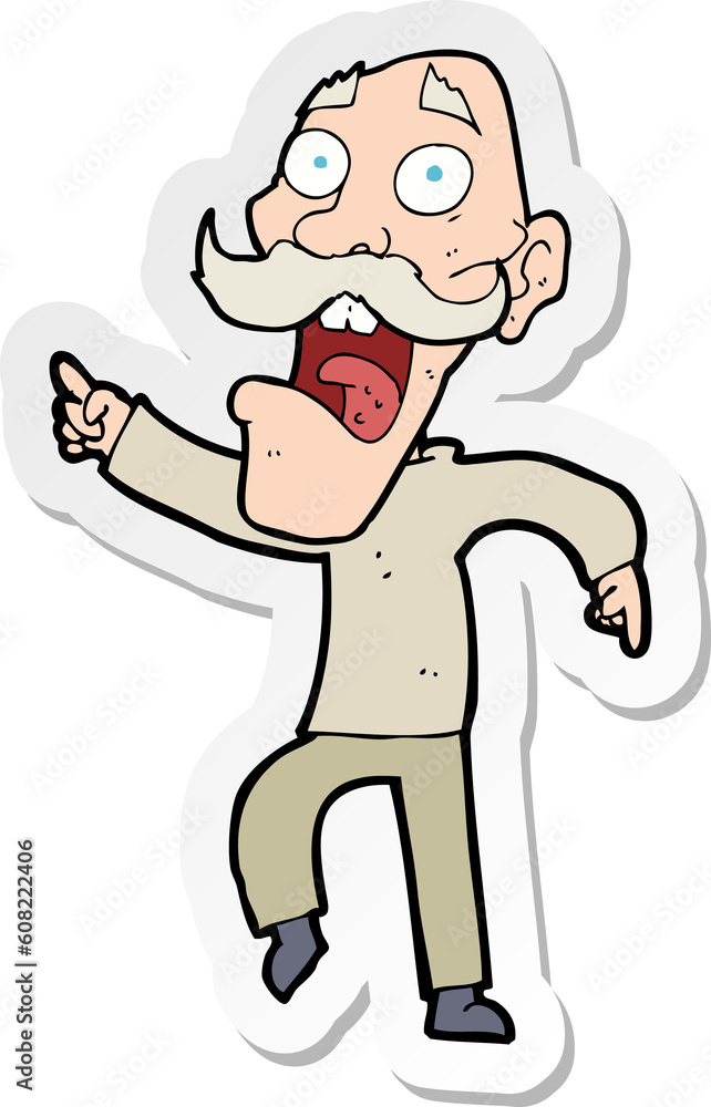 sticker of a cartoon frightened old man