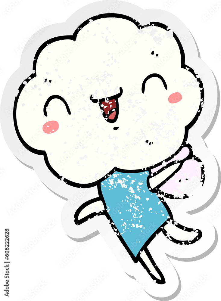 distressed sticker of a cute cartoon cloud head creature distressed sticker of a cute cartoon cloud head creature