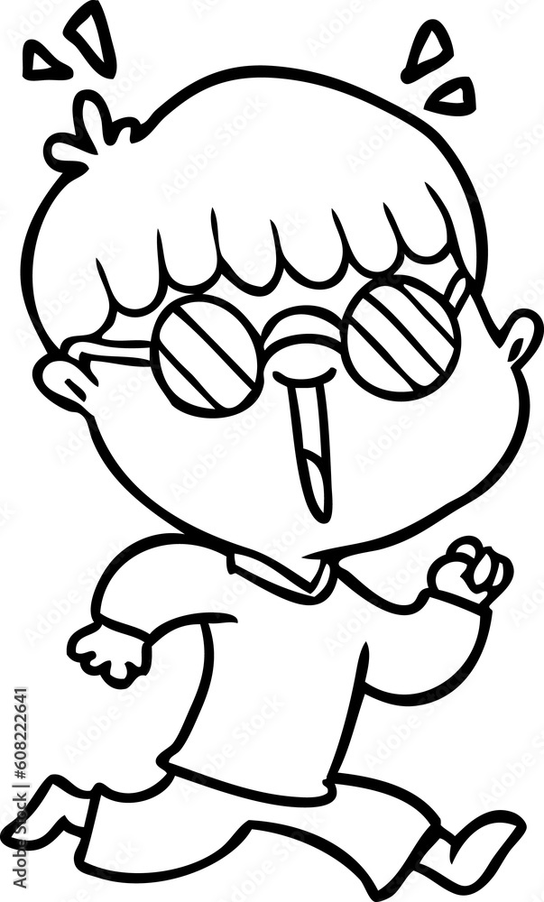 cartoon running boy wearing spectacles cartoon running boy wearing spectacles