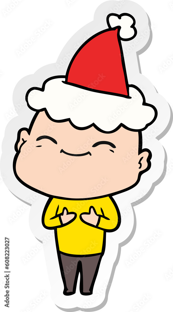happy hand drawn sticker cartoon of a bald man wearing santa hat happy hand drawn sticker cartoon of a bald man wearing santa hat