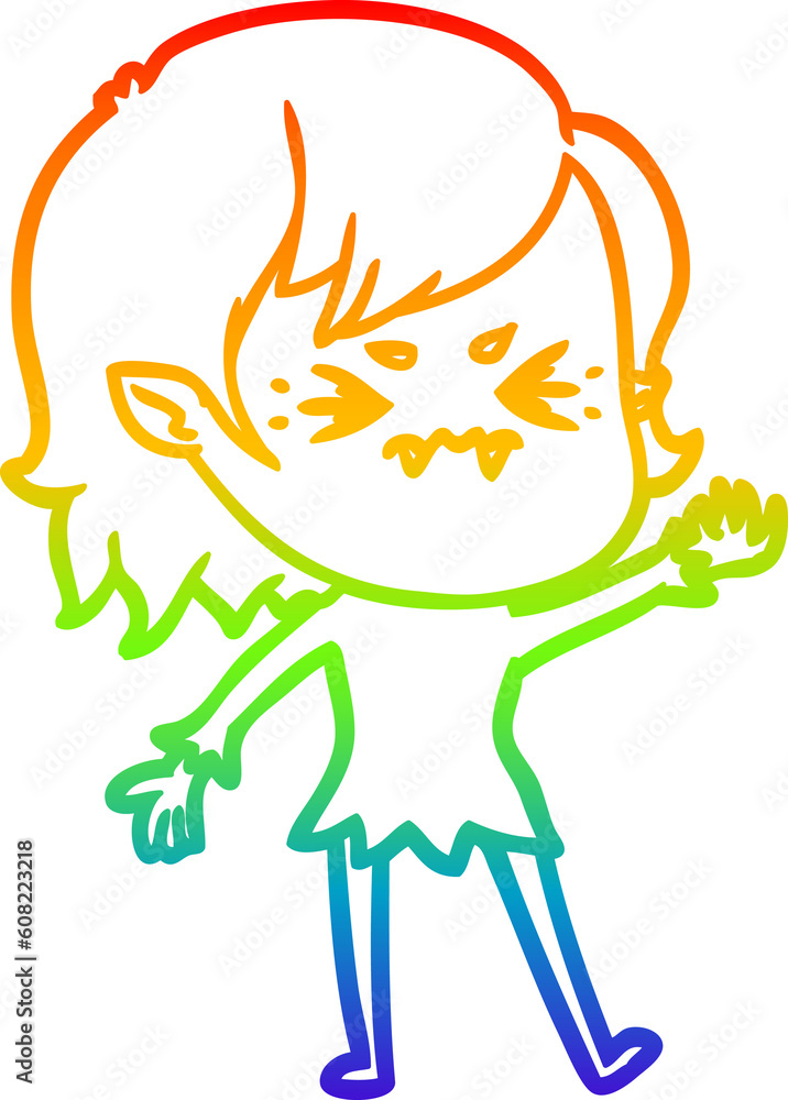 rainbow gradient line drawing of a annoyed cartoon vampire girl rainbow gradient line drawing of a annoyed cartoon vampire girl