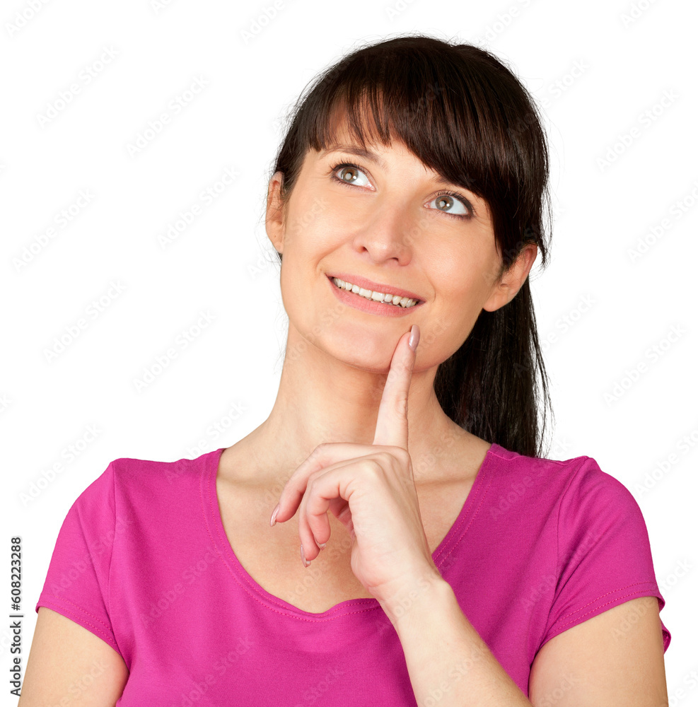 Close up portrait of young woman in thoughtful pose on a white background Close up portrait of young woman in thoughtful pose on a white background