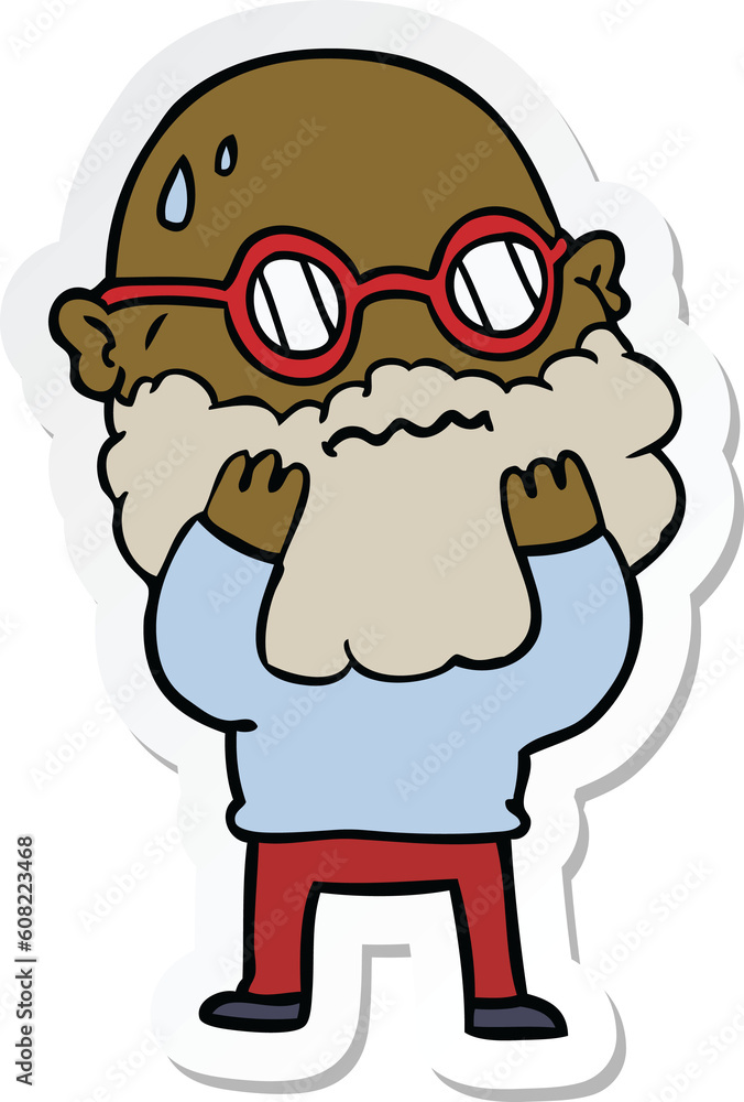 sticker of a cartoon worried man with beard and spectacles sticker of a cartoon worried man with beard and spectacles