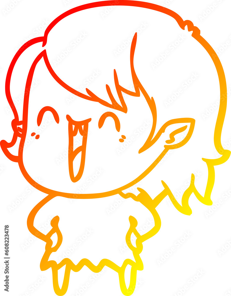 warm gradient line drawing of a cute cartoon happy vampire girl warm gradient line drawing of a cute cartoon happy vampire girl