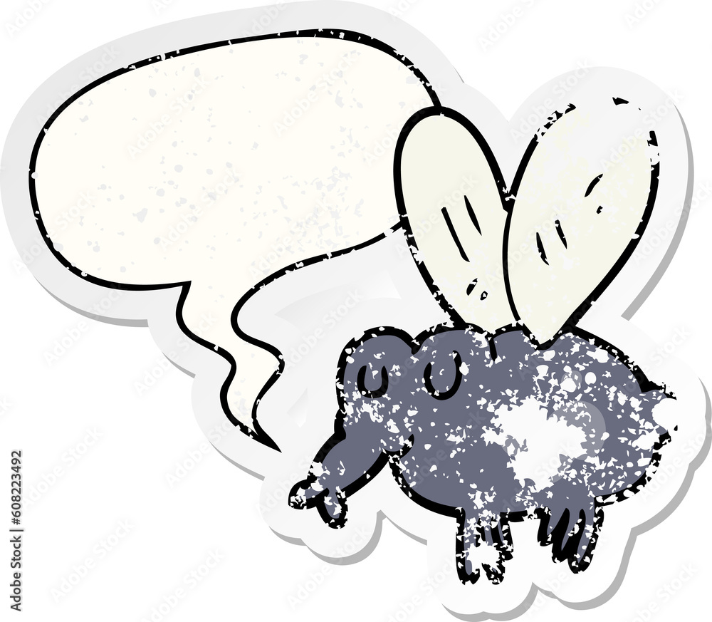cartoon fly with speech bubble distressed distressed old sticker cartoon fly with speech bubble distressed distressed old sticker