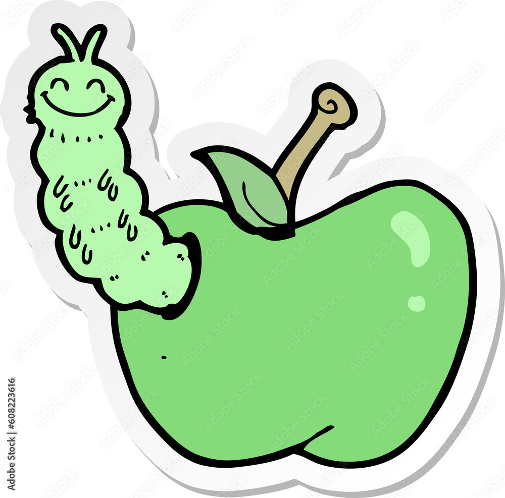 Fototapeta premium sticker of a cartoon bug eating apple