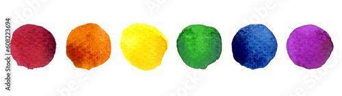 Watercolor Hand Painted Colorful Rainbow Set. Pride Flag Circles Isolated