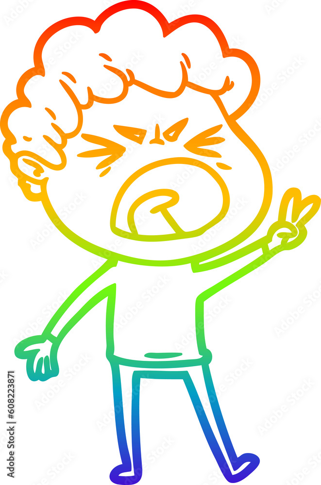Fototapeta premium rainbow gradient line drawing of a cartoon furious man