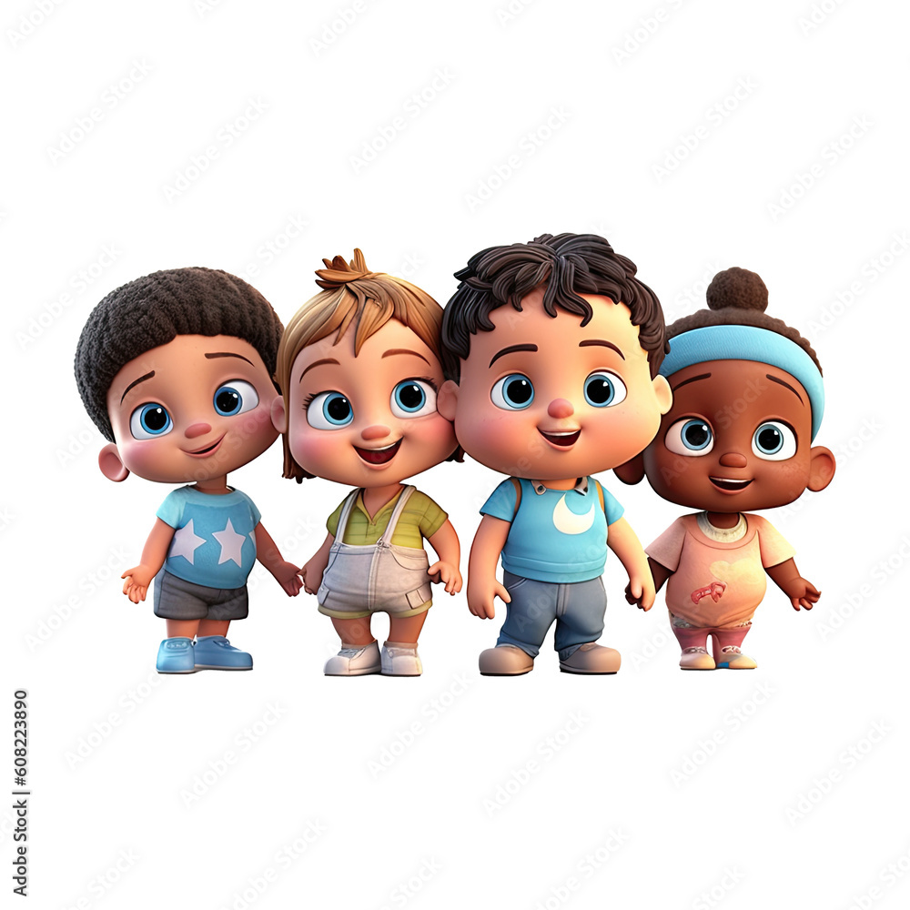 3D cartoon group of little children on transparent background. Generative AI 3D cartoon group of little children on transparent background. Generative AI