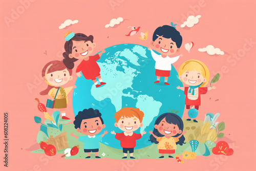 Wallpaper Mural flat design world childrens day made with Generative AI Torontodigital.ca