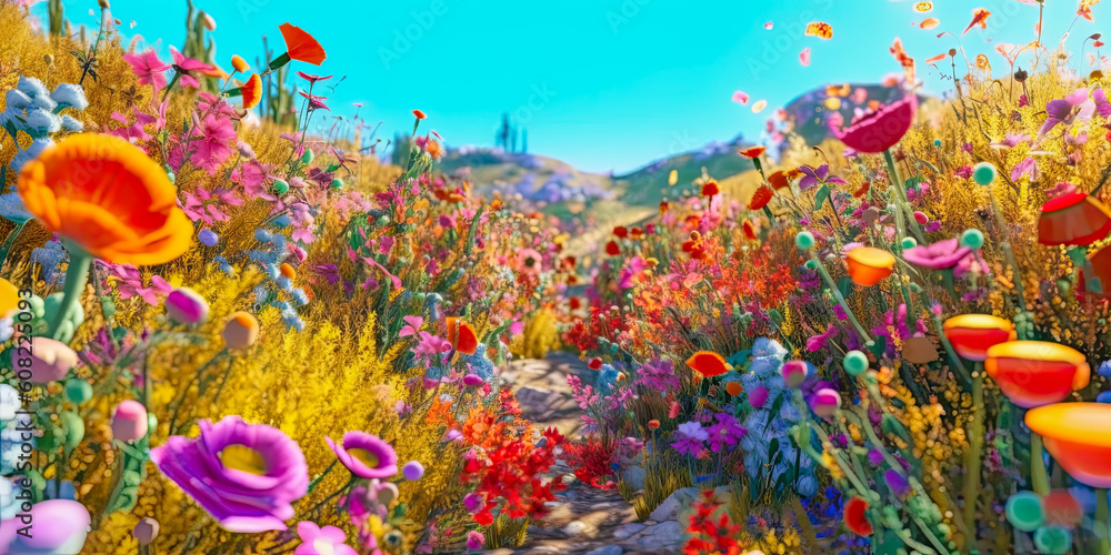 blooming flowers on the way - Generative AI