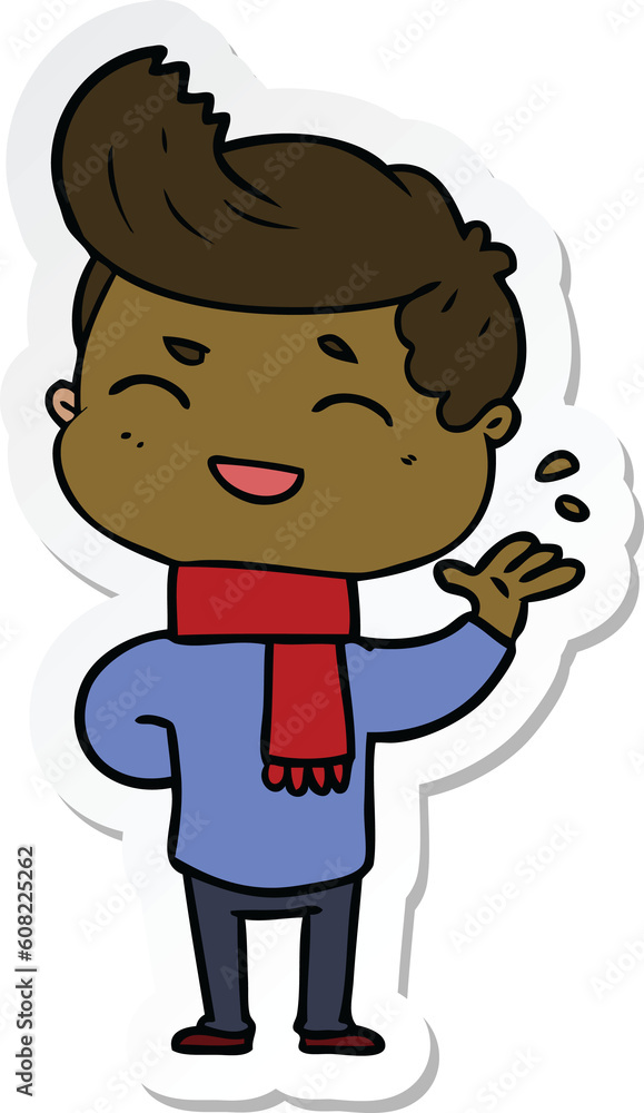 sticker of a cartoon man laughing sticker of a cartoon man laughing