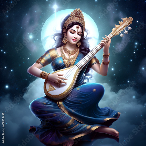 Goddess Saraswati with Veena on her hand.