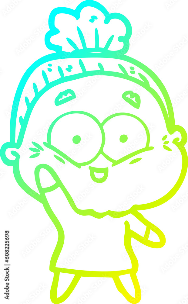 cold gradient line drawing of a cartoon happy old woman cold gradient line drawing of a cartoon happy old woman