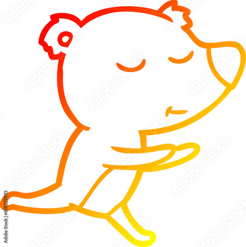 warm gradient line drawing of a happy cartoon bear running