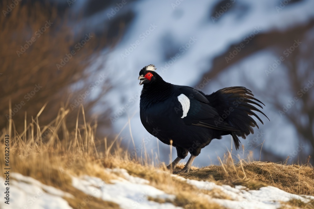 Aggresive black grouse during season tetrao tetrix, Generative ai Aggresive black grouse during season tetrao tetrix, Generative ai