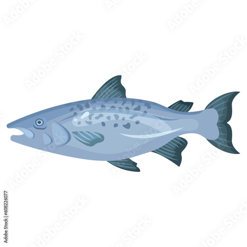 Vector cartoon image of a fish. The concept of restaurant dishes and seafood. A juicy and bright element for your design.