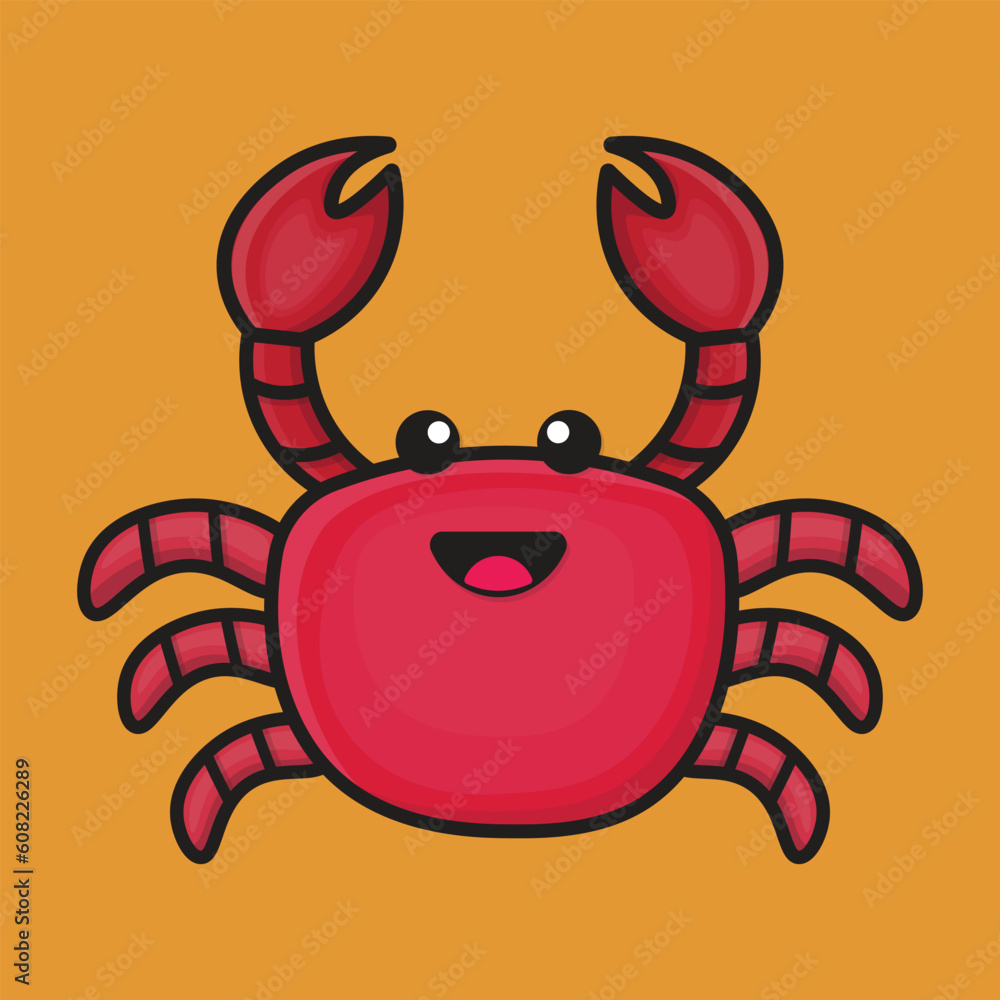 Fototapeta premium cartoon cute red crab, for seafood vector mascot