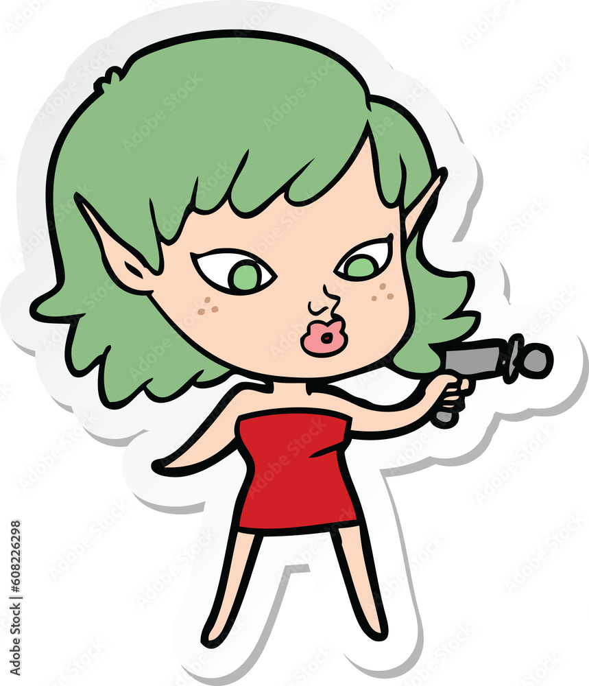 sticker of a pretty cartoon girl with ray gun sticker of a pretty cartoon girl with ray gun