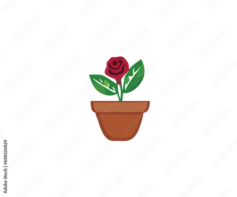 Rose Plant a flower in the pot with leaves in a vase illustration vector image