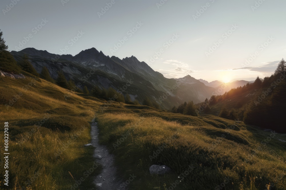Alpine landscape panorama in the evening, Generative ai Alpine landscape panorama in the evening, Generative ai