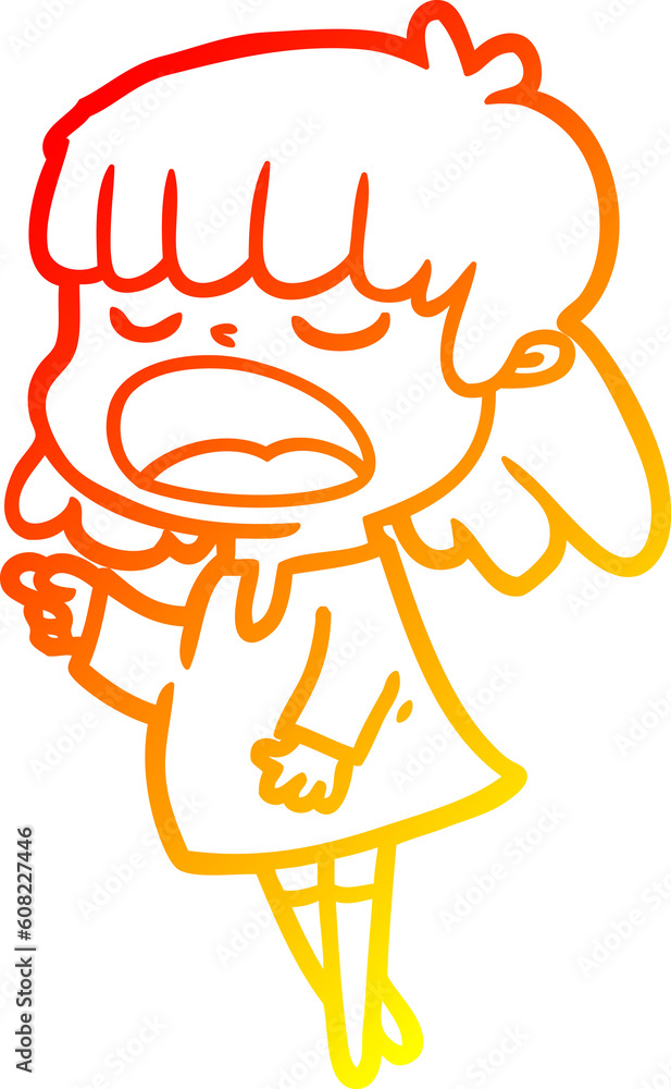 warm gradient line drawing of a cartoon woman talking loudly warm gradient line drawing of a cartoon woman talking loudly