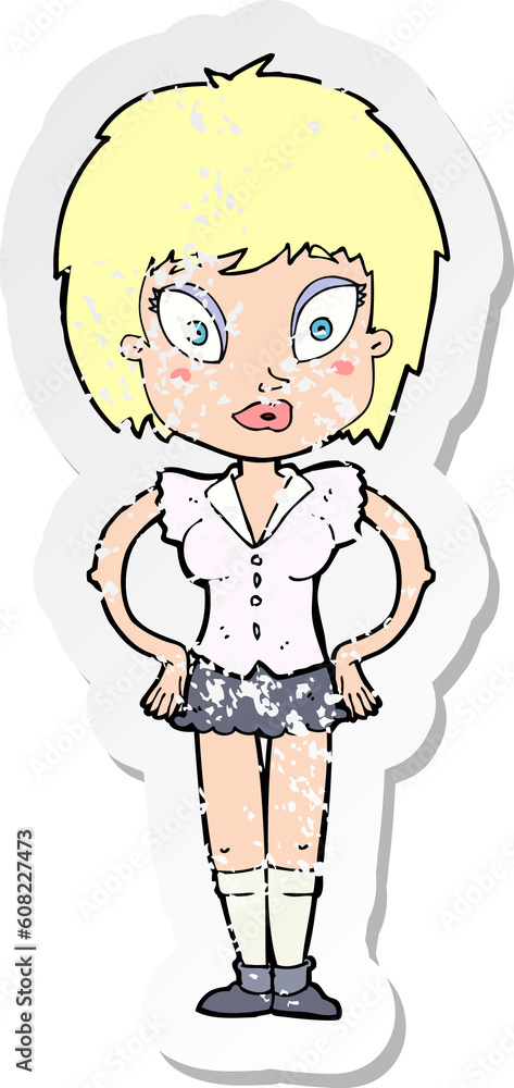 retro distressed sticker of a cartoon pretty girl retro distressed sticker of a cartoon pretty girl
